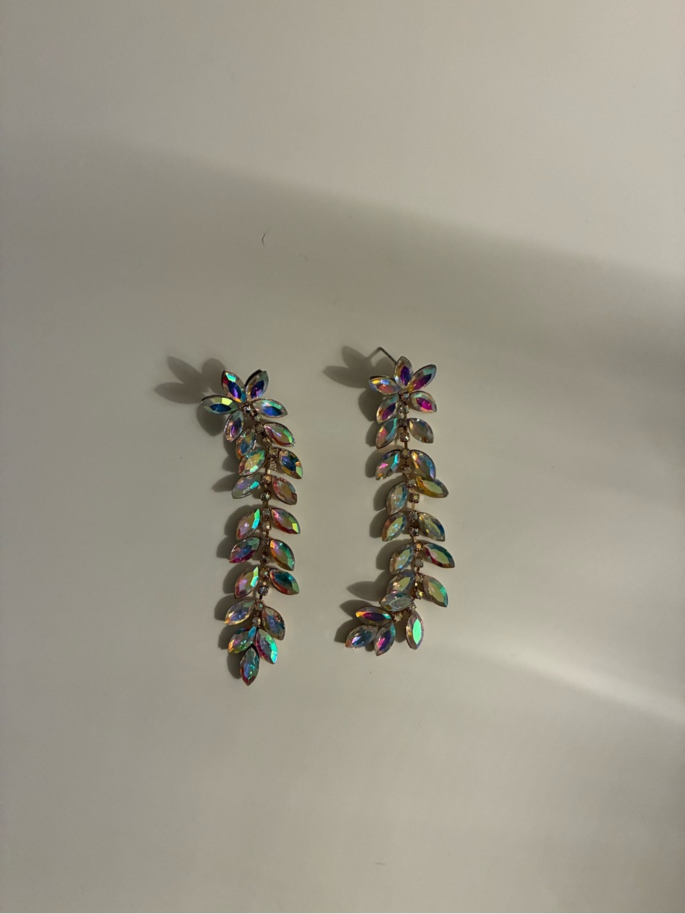 Aurora Crystal Leaf Drop Earrings - Iridescent